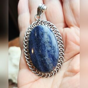 NWOT Natural Lapis Cabachon Pendant .925 Sterling Overlay